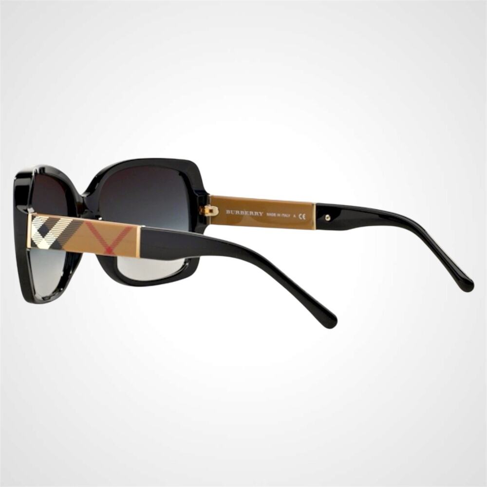 New Burberry Sunglasses Black Square Frames Checkered Arms Gradient BURBERRY - Picture 6 of 9